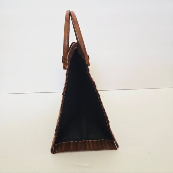 Boho Wooden Colapsible Small Purse Top Handle Mini Bag - Picture 3 of 10